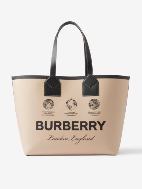 Burberry Label Print Cotton and Leather Large London Tote Bag