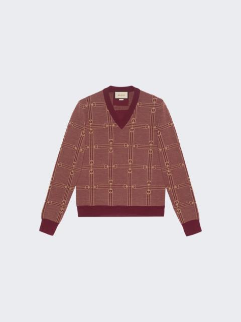 GUCCI Horsebit jacquard-knit V-neck jumper