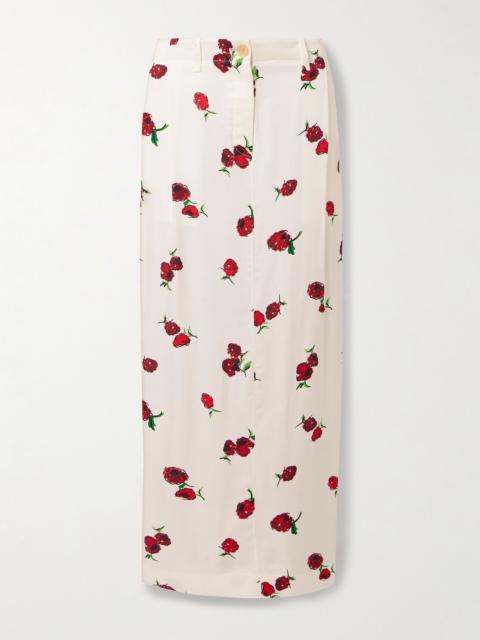 KHAITE Lucian pleated silk-twill maxi skirt Ecru