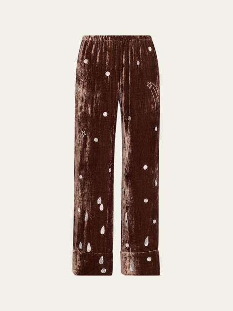 BERNADETTE Louis Embellished Velvet Straight-Leg Pajama Pants