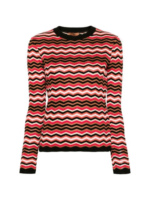 zigzag-woven crew-neck jumper