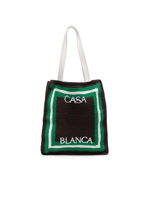 logo-embroidered crochet tote bag
