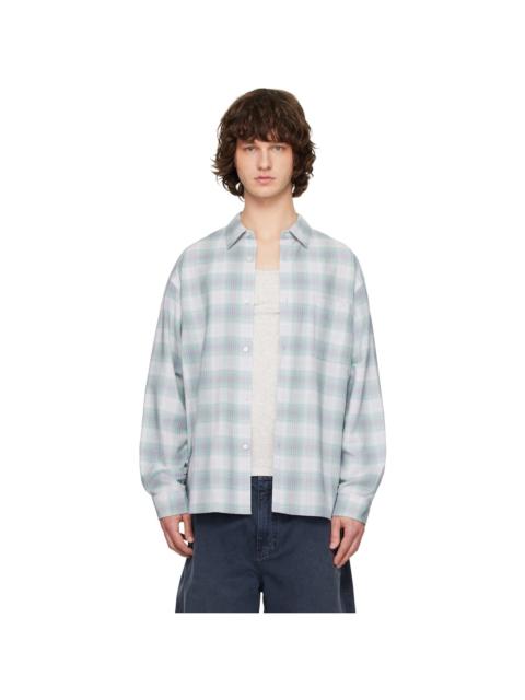 SOLID HOMME Green & Gray Wool Cotton Check Shirt