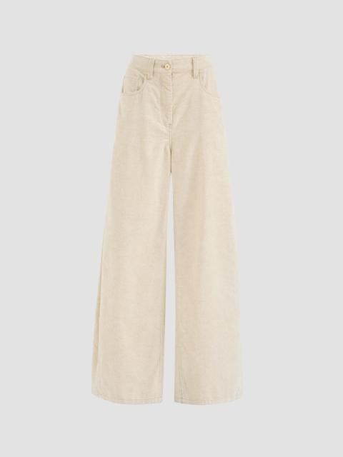 Brunello Cucinelli Women's Garment-Dyed Wide Jeans in Cotton and Linen Corduroy - Ecru