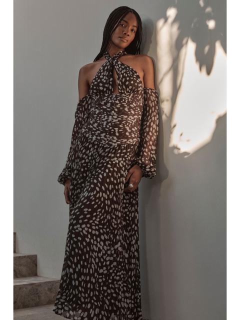 KAREN MILLEN Polka Dot Crinkle Cold Shoulder Georgette Woven Maxi Dress