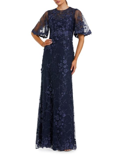 MAC DUGGAL Women's Embellished Lace Flutter-Sleeve Gown - Midnight