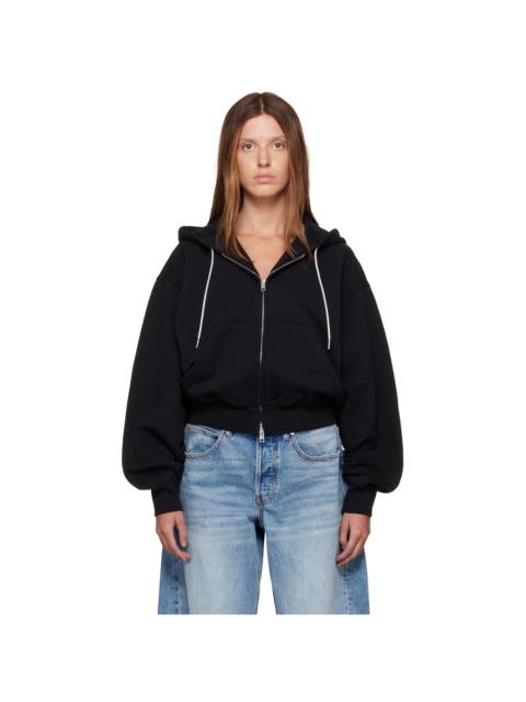 Alexander Wang Black Rhinestone Drawcord Zip-Up Hoodie