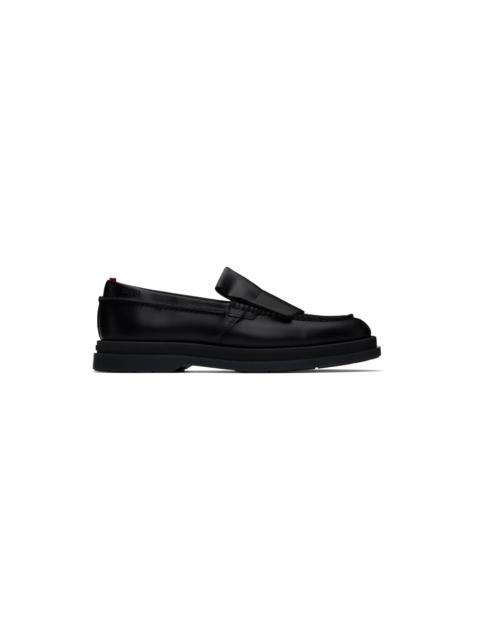 HUGO Black Leather Fringe Trim Loafers
