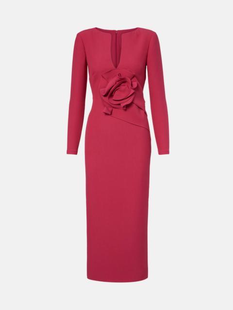 ROLAND MOURET Floral-appliqué crêpe midi dress