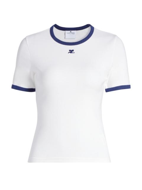 courrèges Women's Reedition Contrast Cotton Tee - Heritage White Mineral Blue
