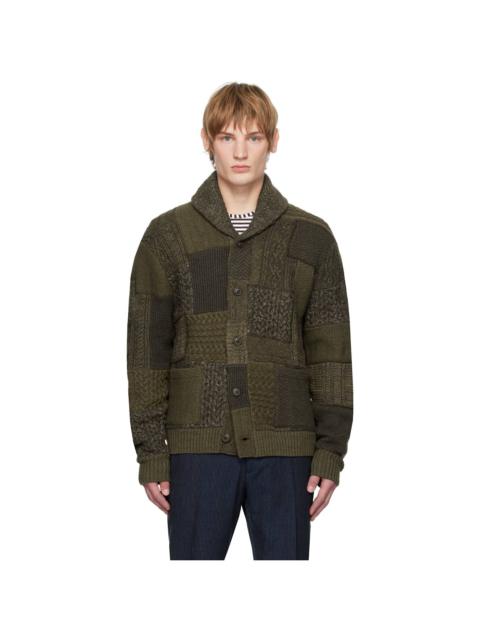 RRL by Ralph Lauren Khaki Patchwork Wool-Blend Shawl Cardigan