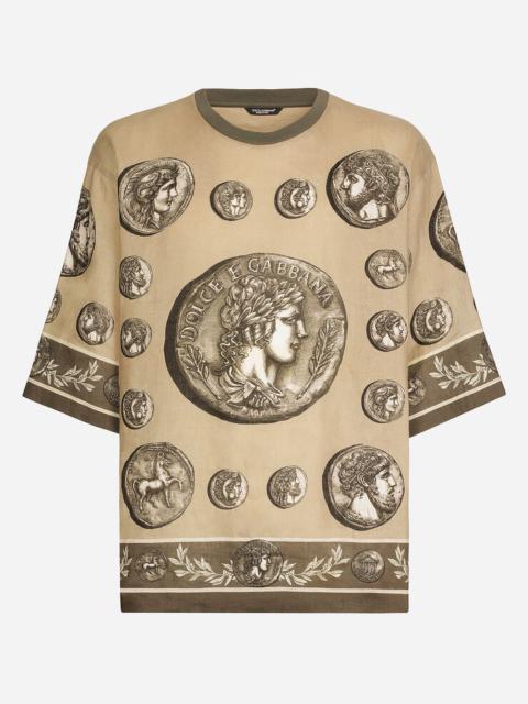 Dolce & Gabbana Coin print linen and cotton T-shirt