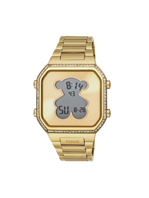 TOUS Digital Watch with gold-colored IPG steel bracelet and zirconias D-BEAR