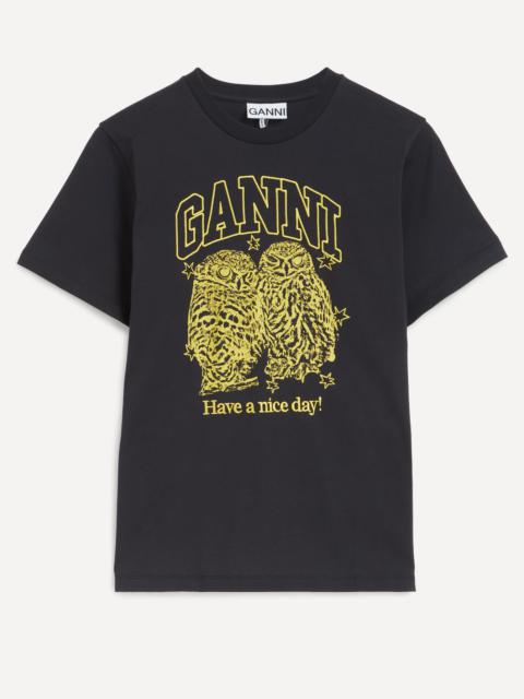 GANNI Black Basic Jersey Owls Relaxed T-Shirt