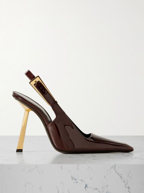 SAINT LAURENT Lee embellished patent-leather slingback pumps Burgundy