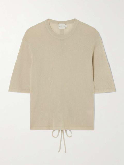 DEIJI STUDIOS Paneled tie-front ribbed TENCEL™ Lyocell-blend T-shirt Stone
