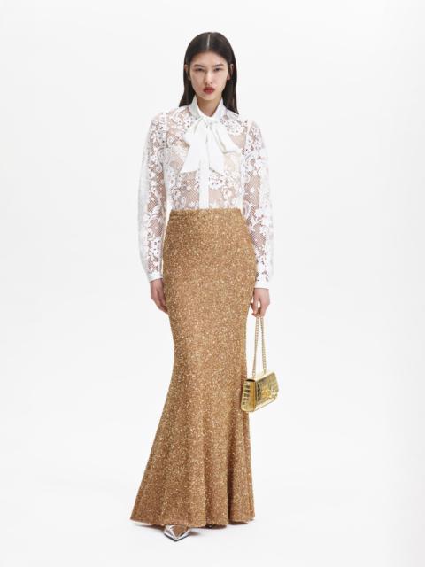 self-portrait White Lace Pussy Bow Shirt