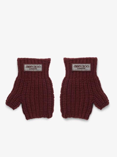 JIMMY CHOO Ebe Deep Merlot Wool Fingerless Gloves