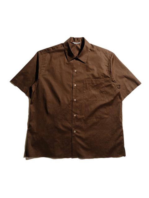 Washed Finx Typewriter Open Collar Half Sleeved Shirt Dark Brown