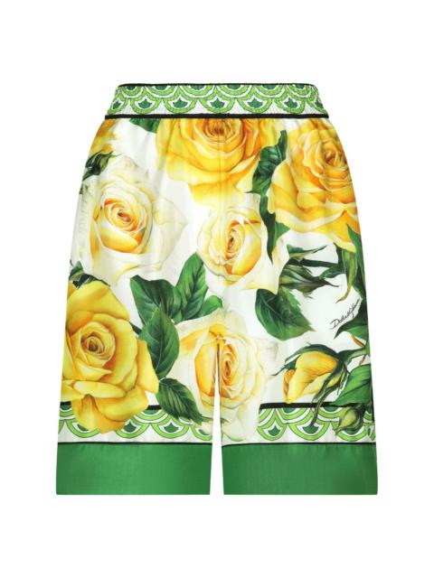 rose-print silk shorts