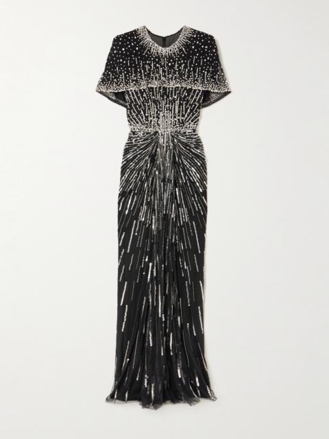JENNY PACKHAM Dido Cape-effect Embellished Draped Tulle Gown