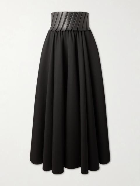 Alaïa Leather-trimmed Wool-gabardine Midi Skirt