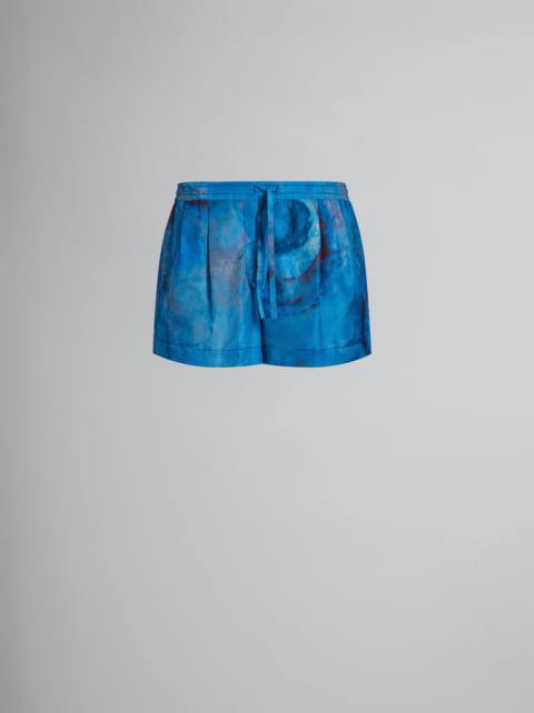 ELASTICATED SILK SHORTS WITH BUCHI BLU PRINT