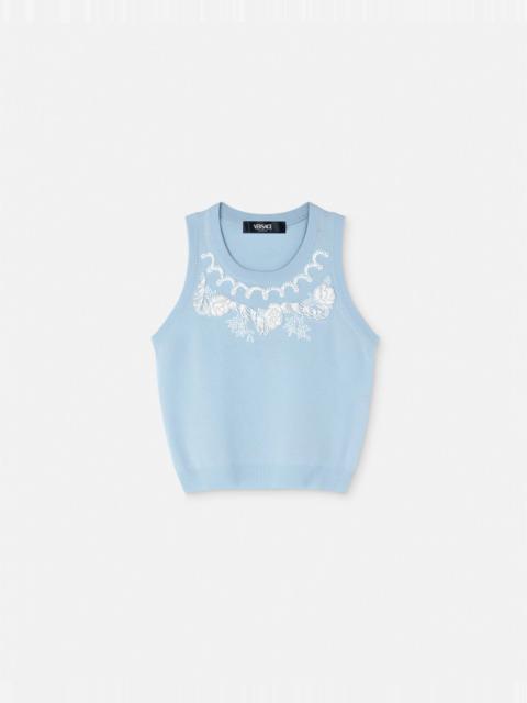 VERSACE Embroidered Cashmere Knit Top