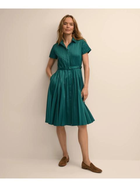 Brooks Brothers Cotton Sateen Pleated Fit and Flare Shirt Dress