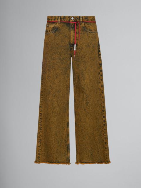 Marni BROWN FLARED 5 POCKET TROUSERS IN MARBLE-DYED DENIM
