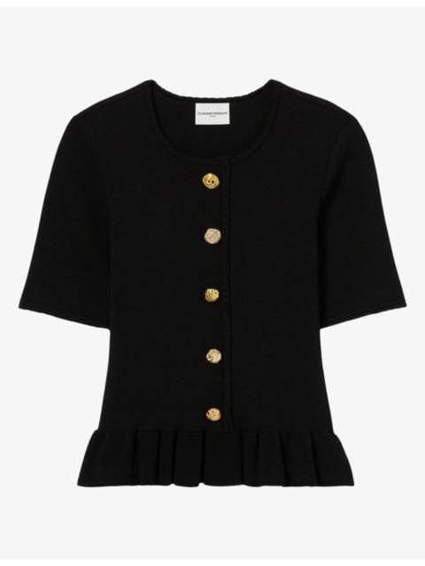 Claudie Pierlot Button-Front Peplum Knitted Top