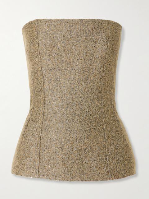 EMILIA WICKSTEAD Kerina Strapless Sequined Metallic Tweed Bustier Top
