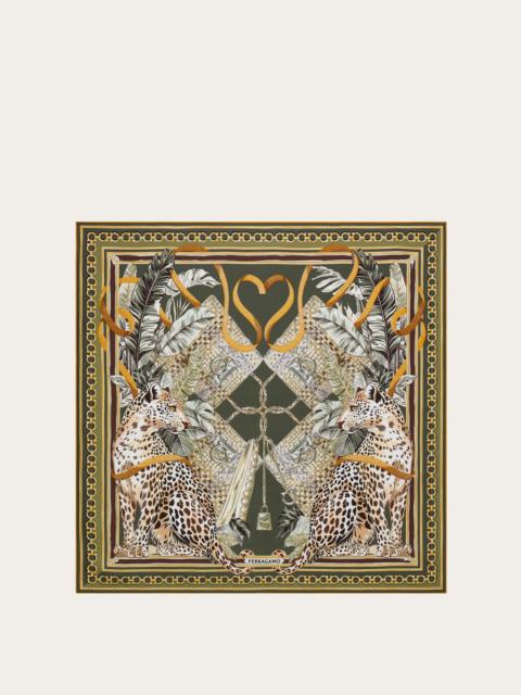 FERRAGAMO Feline print silk foulard