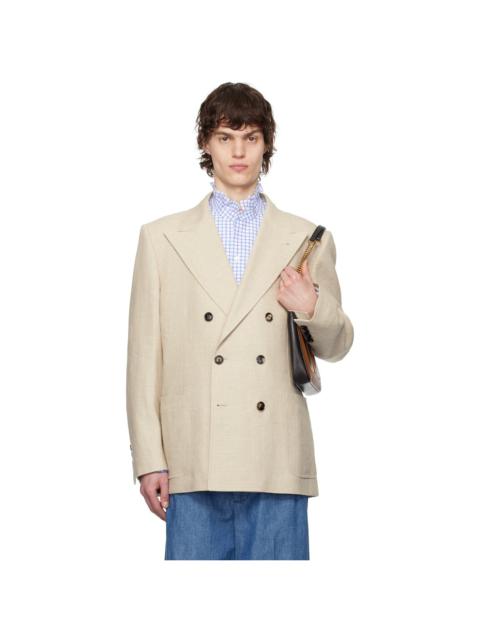Beige Double-Breasted Blazer