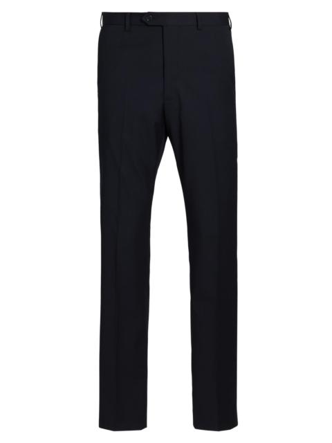 EMPORIO ARMANI Men's Flat Front Wool Trousers - Navy