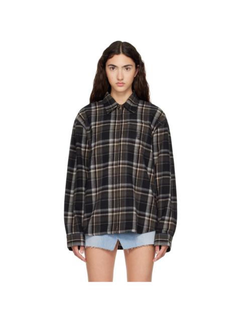 VETEMENTS Black Zip-Up Biker Cross Logo Shirt