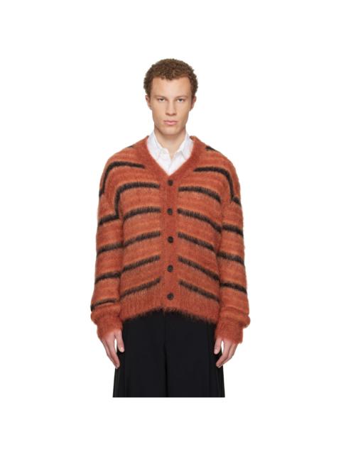 Marni Red & Black Fuzzy Wuzzy Stripe V-Neck Cardigan