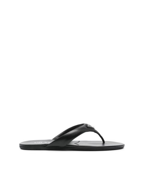 Prada enamel-triangle leather flip flops