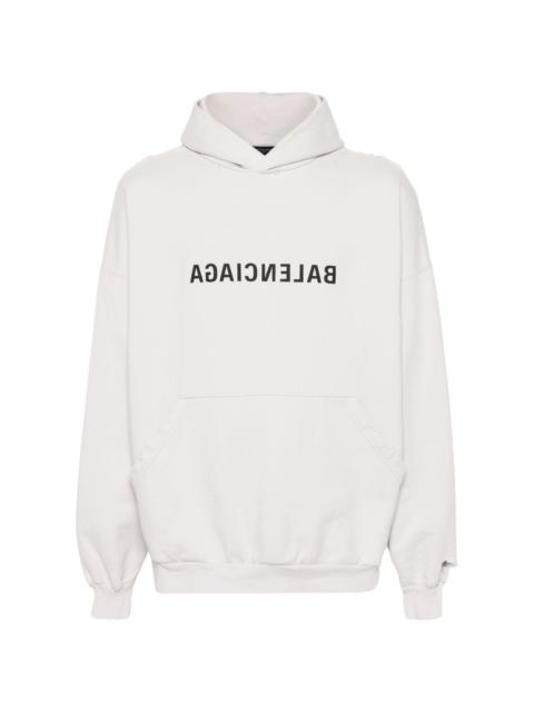 distressed logo-print hoodie