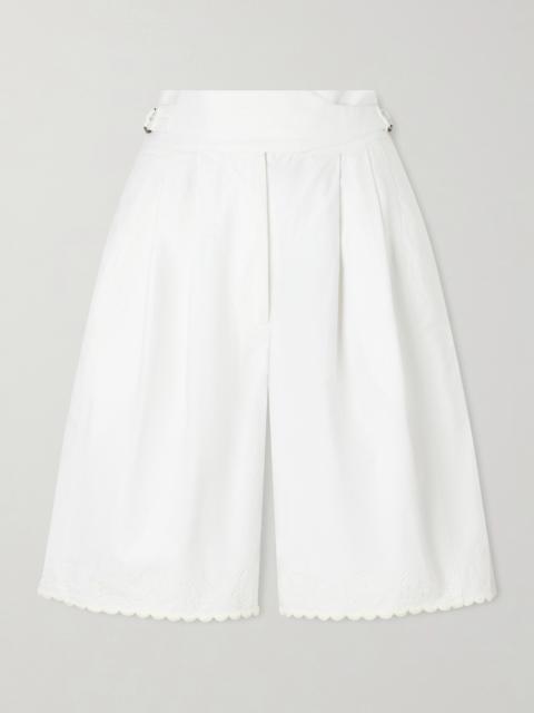 BODE Closerie Belted Scalloped Embroidered Cotton-poplin Shorts