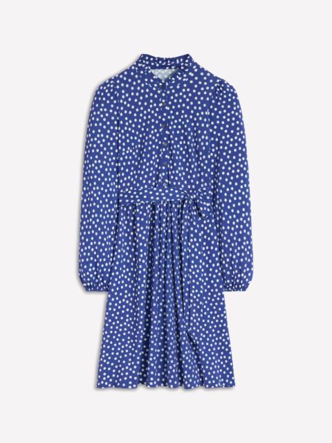 BODEN Willow Ruffle Neck Shirt Dress-Bright Blue, Dot