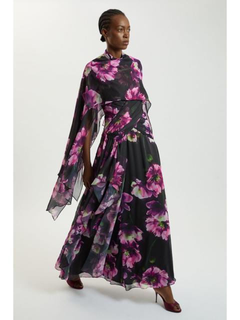 KAREN MILLEN Floral Print Crinkle Cross Front Georgette Woven Maxi Dress