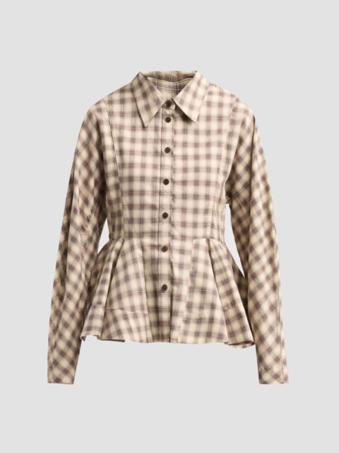 GANNI Women's Check Flannel Peplum Shirt - Oyster Gray