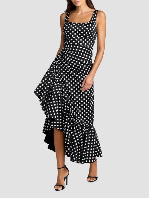 MAC DUGGAL Women's Asymmetric Ruffle Polka Dot Maxi Dress - Black Ivory