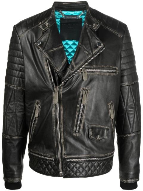 PHILIPP PLEIN logo-plaque leather biker jacket