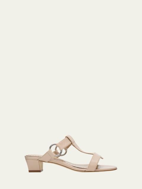 Manolo Blahnik Mionamu Leather T-Bar Slide Sandals
