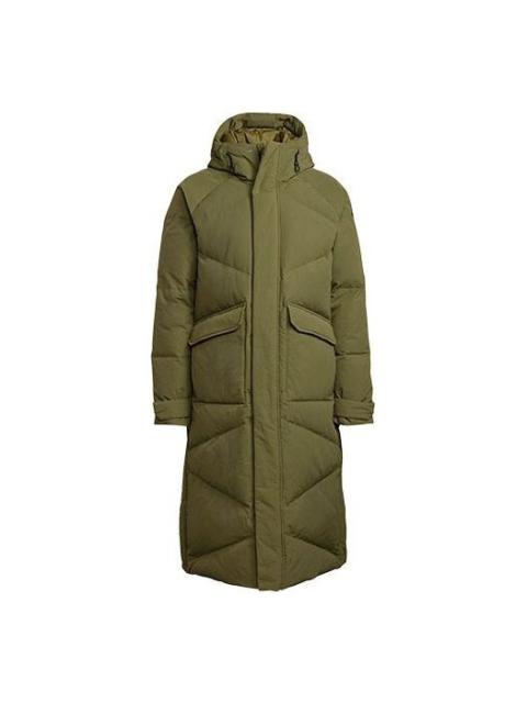 Men's adidas Shoulder Logo Outdoor Mid-Length Hooded With Down Feather Green Jacket GQ2507