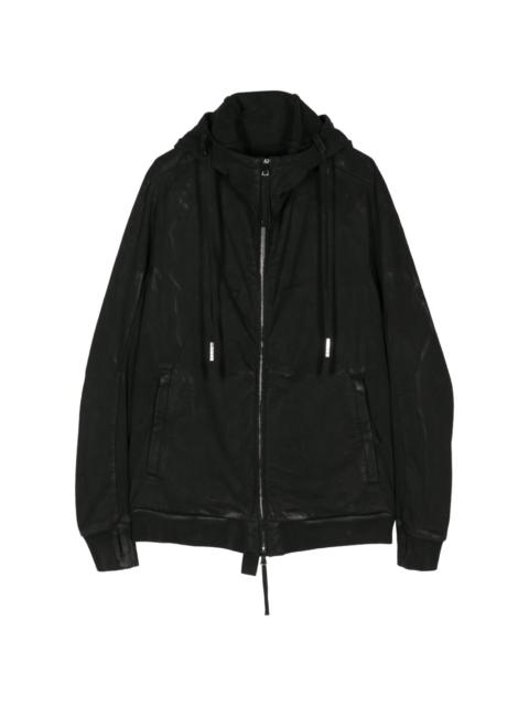 vinyl-coated nickel-pressed hooded jacket