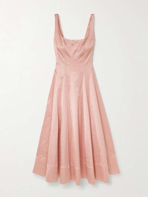STAUD Wells pleated satin midi dress Pastel pink