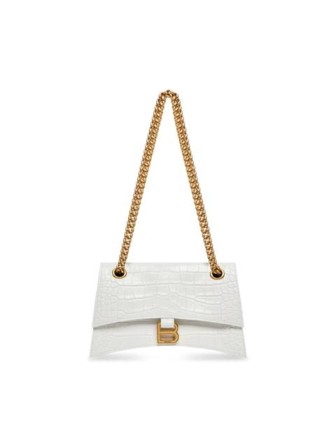 Women's Crush Small Chain Bag Crocodile Embossed in Optic White